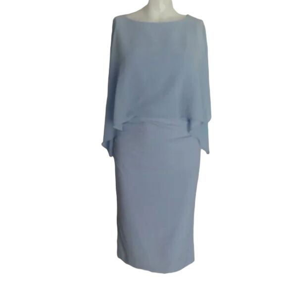 HALSTON HERITAGE Dress, 2, Light Blue, Sleeveless w/Scarf overlay, Ruched - Picture 11 of 14